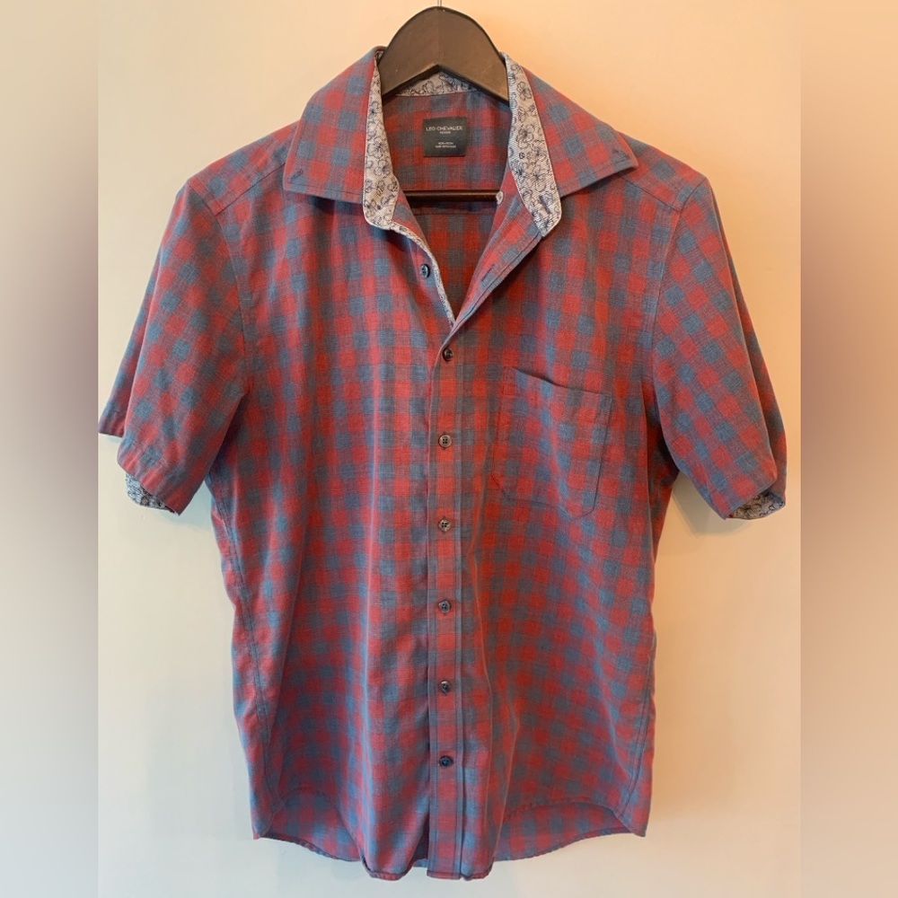 3/$20 LEO CHEVALIER Men's Red and Blue Checkered Shirt